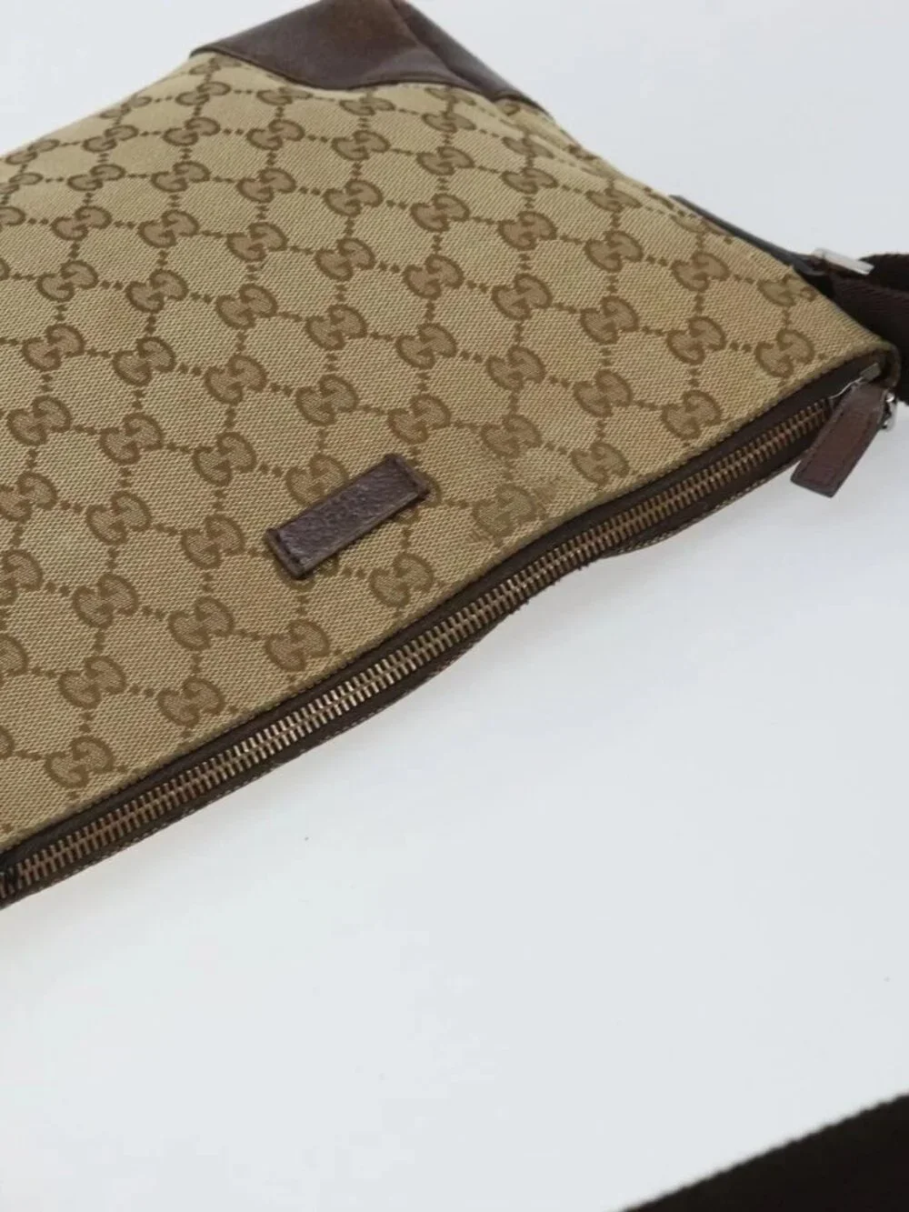 GUCCI GG Canvas Shoulder Bag Beige Silver 114273 Auth 157746
